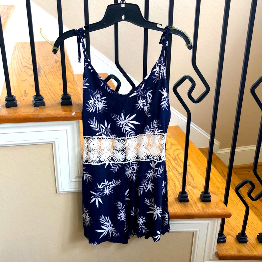 Tropical navy blue and white romper
